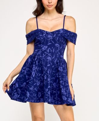 Violet Weekend - Juniors' Jacquard Drop-Waist Fit & Flare Dress