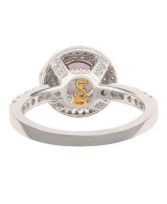 Suzy Levian Sterling Round Cut Topaz and Sapphire Double Halo Ring