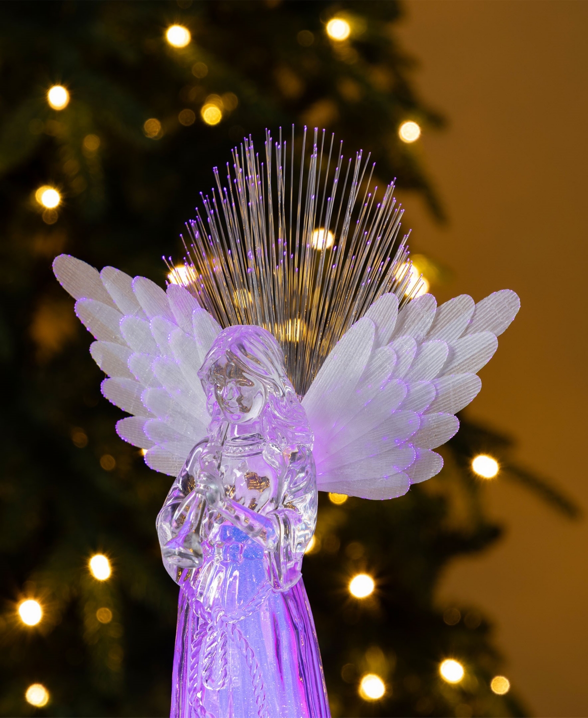 Glitzhome Christmas Lighted Color Changing Tabletop Angel Figurines, Set Of 2 In Multi