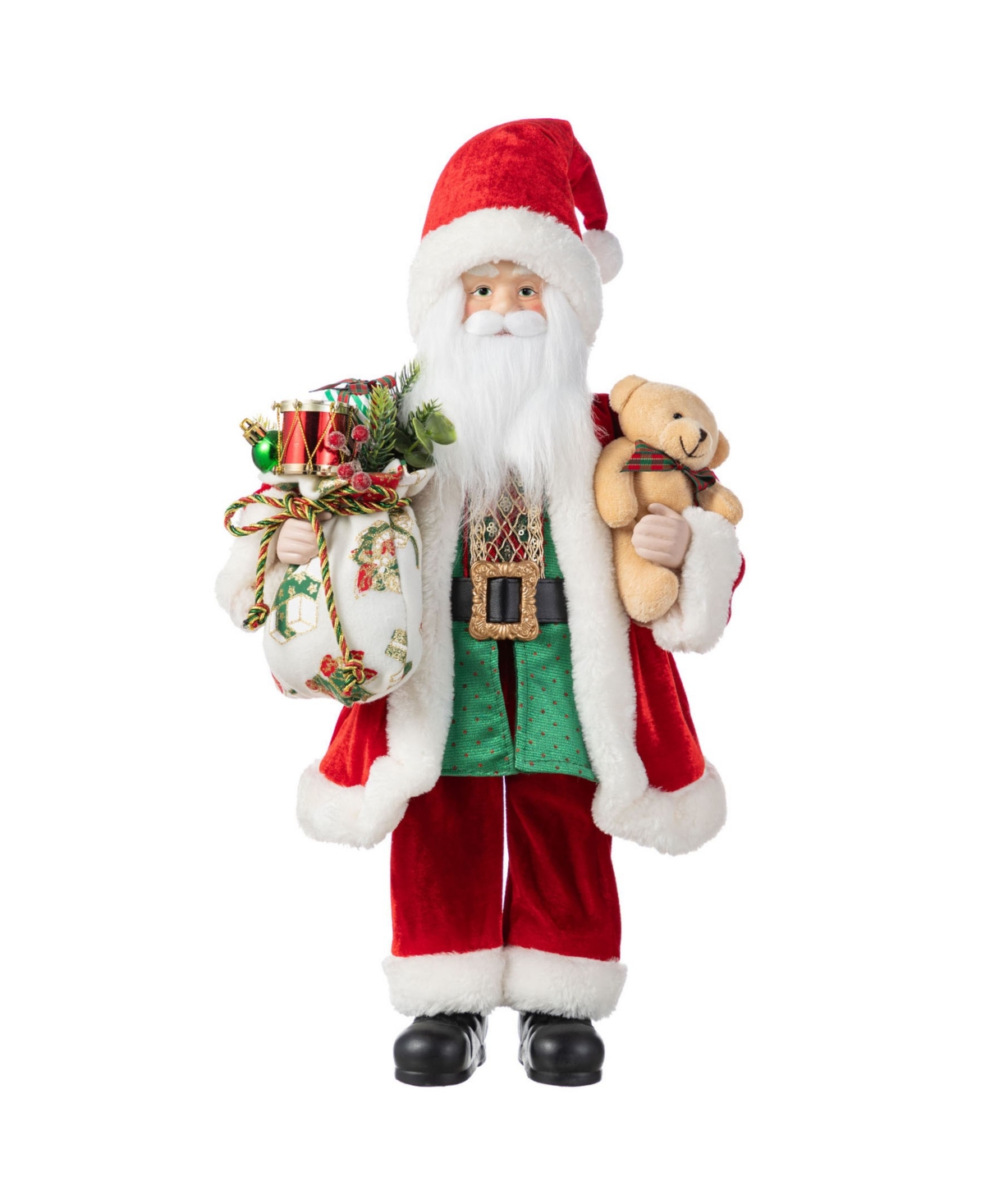 Glitzhome 18" Faux Fur Christmas Traditional Santa Figurine With Porcelain Face In Multi