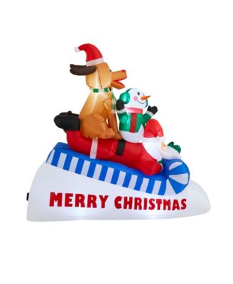 6" Lighted Inflatable Skiing Santa, Snowman and Dog D&eacute;cor