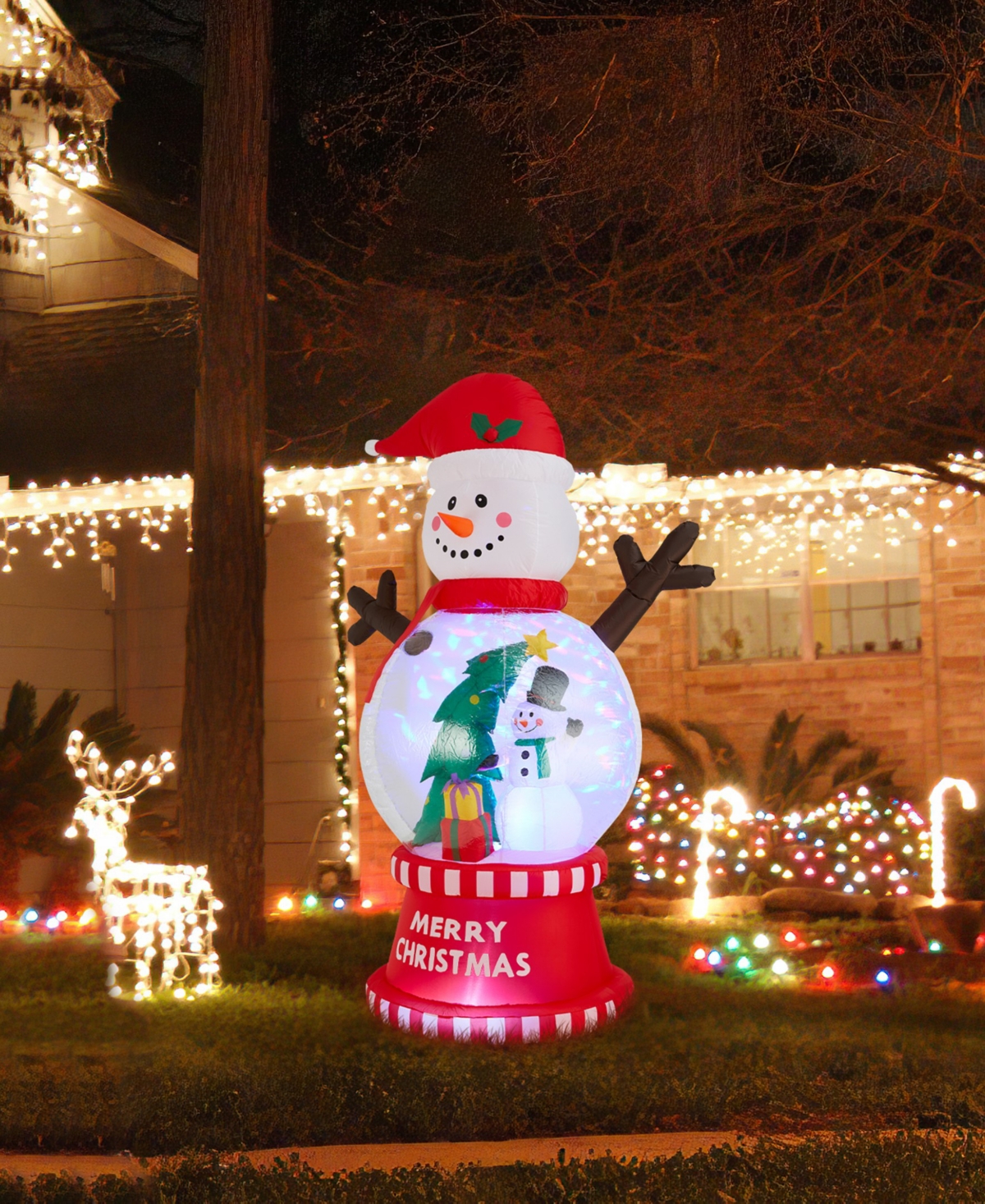 Glitzhome 8" Lighted Inflatable Snowman Globe Scene Decor In Multi