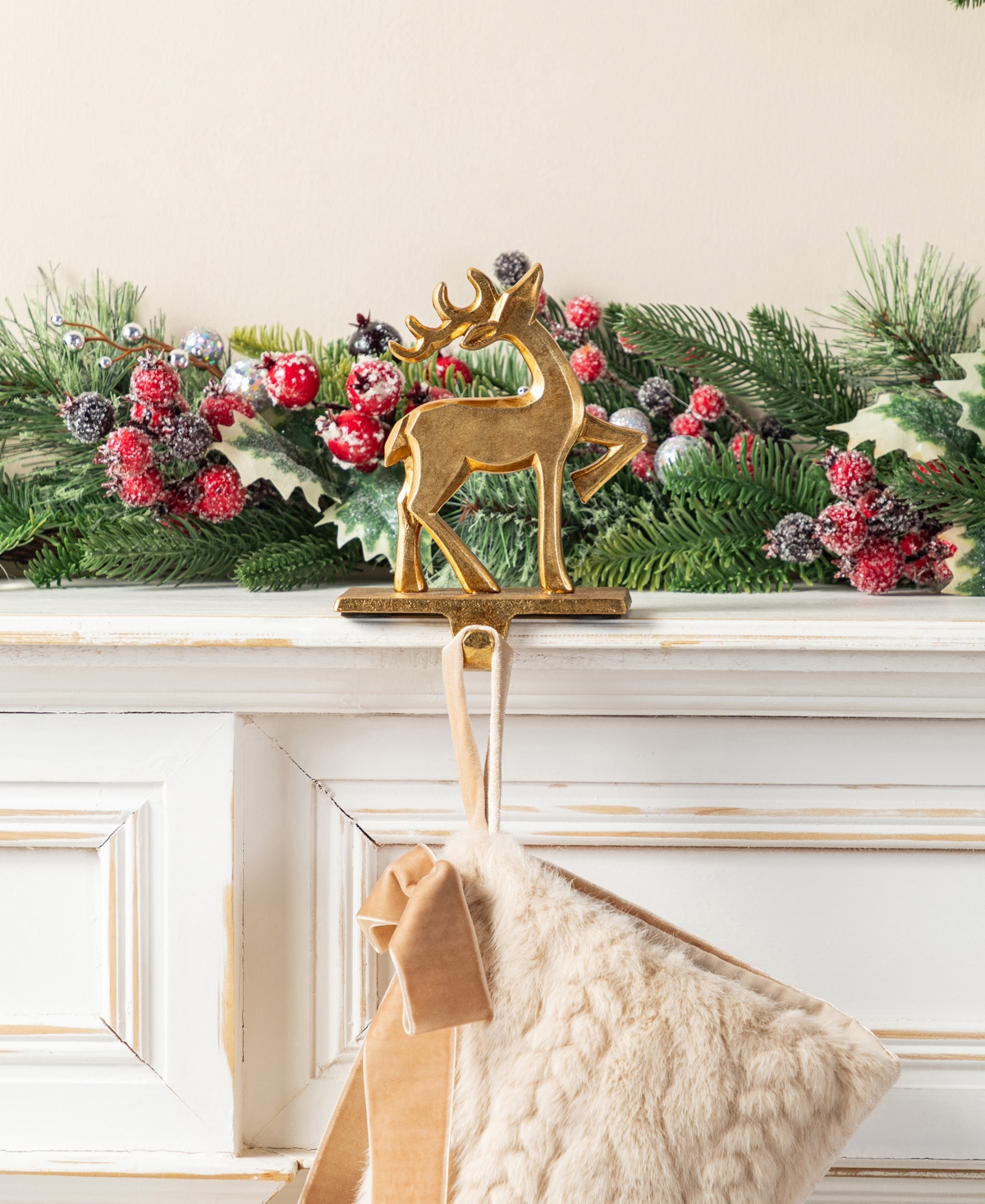 Glitzhome Christmas Resin Tree And Reindeer Stocking Holders, Set Of 3 In Multi