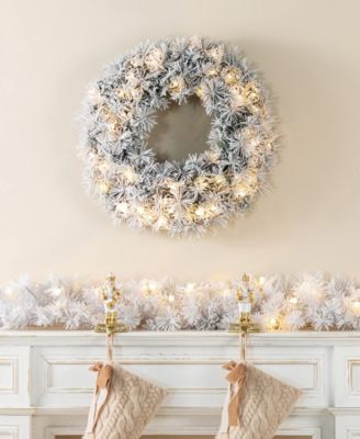 Pre-Lit Snow Flocked Pine Christmas Garlands, Set of 4