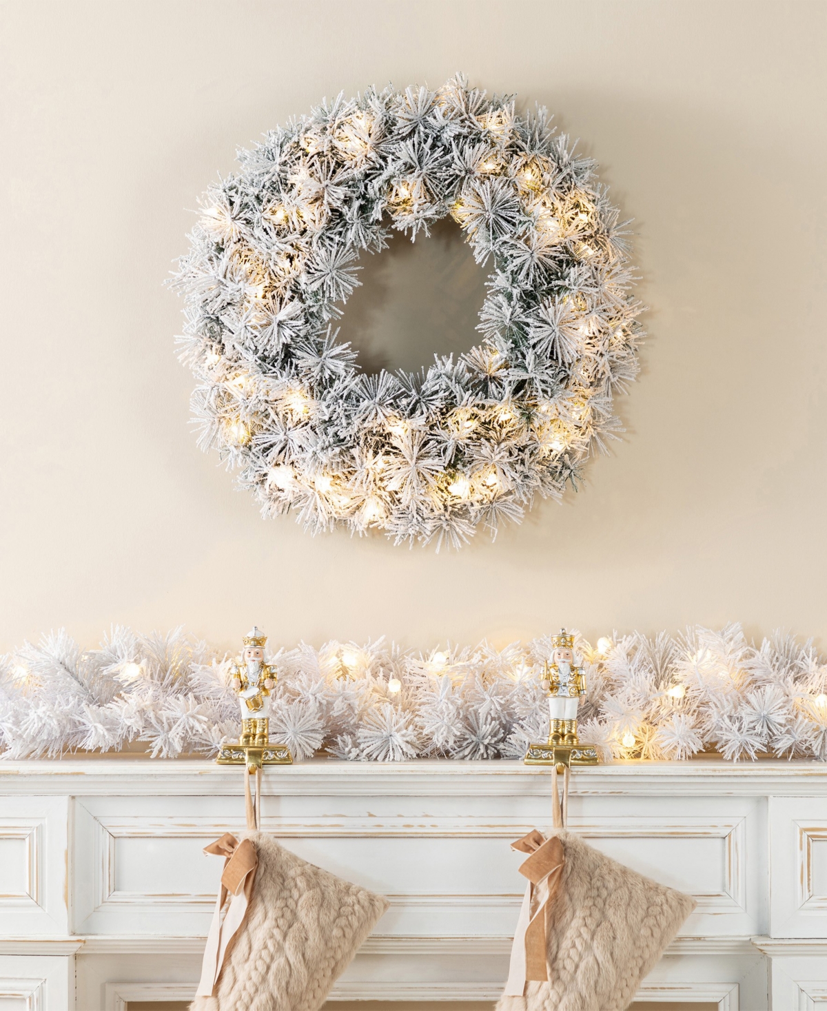 Glitzhome Pre-lit Snow Flocked Pine Christmas Garlands, Set Of 4 In Multi