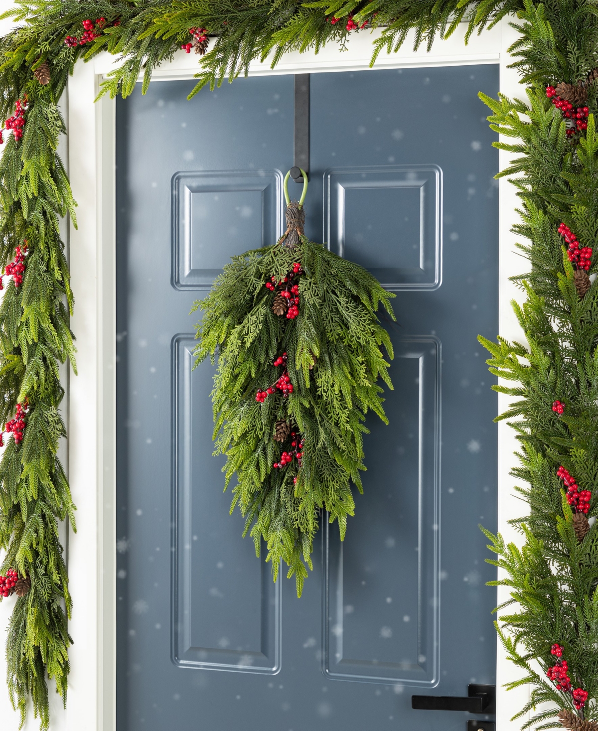 Glitzhome Christmas Greenery Dripping Teardrops With Pinecones And Red Berries, Set Of 2 In Multi