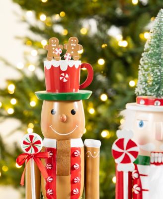 Wooden Christmas Green Brush Tree, Gingerbread Man and Elf Dog Nutcracker, Set of 3