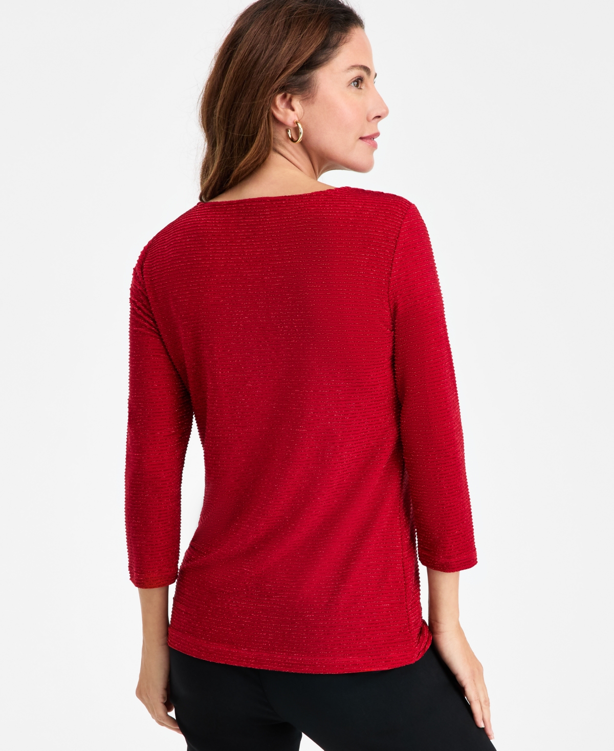 Jm Collection Women's Shine Striped Keyhole Top, Macy's Exclusive In Red