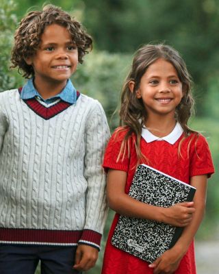 Little and Big Girls' Organic Short Sleeve Cable Sweater Dress with Collar