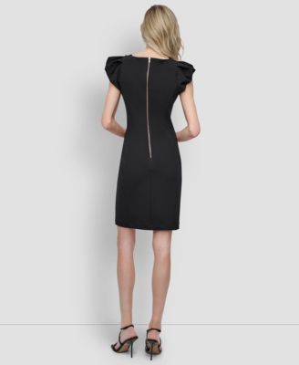 Women's Bubble Sleeve Sheath Scuba Crepe Dress