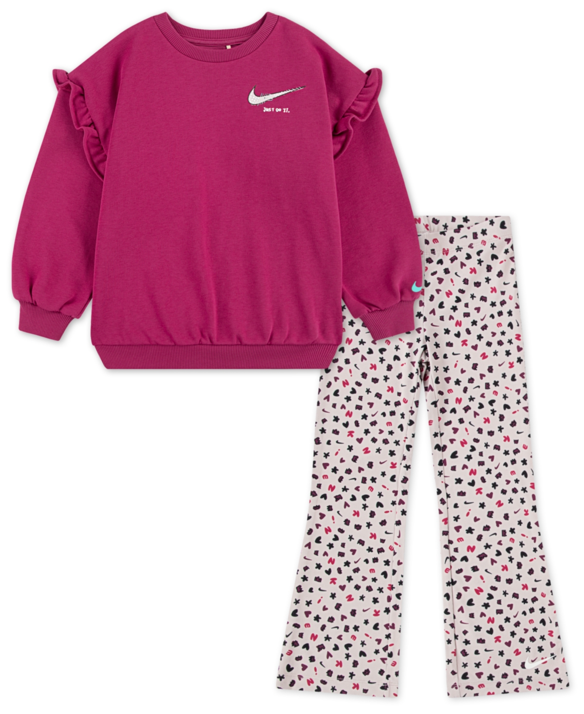 Nike Little Girls 2-piece Essentials Top And Allover Print Femme Leggings Set In Pink