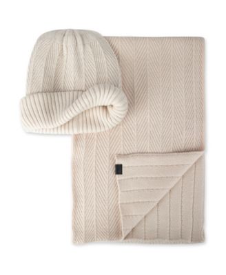 Men's 2-Piece Herringbone Knit Beanie and Scarf Box Set