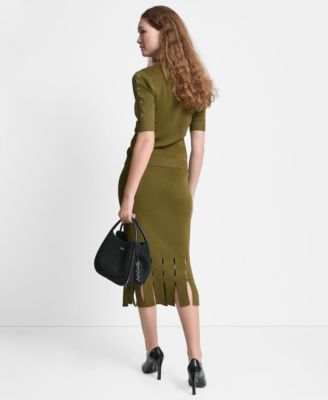 Dkny Womens Ponte Grommet Midi Skirt Mockneck Sweater Sweater Midi Skirt In Green