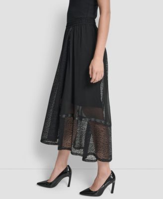 Women's Leopard Mesh Asymmetric Midi Skirt