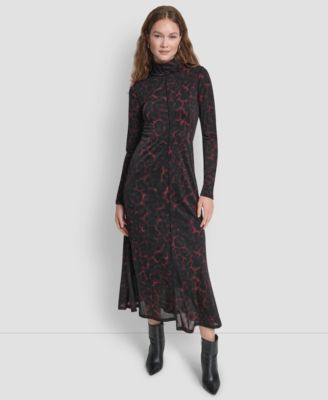 Women's Exposed Seam Printed Long Sleeves Dress