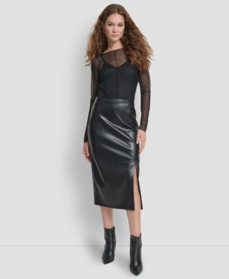 Women's Side Zip Pencil Midi Skirt