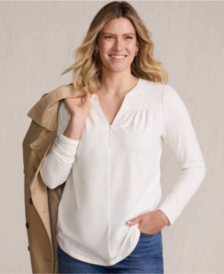 Women's Long Sleeve Lightweight Jersey Notch Neck Tunic Top