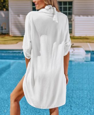 Women's Throw It On White Cover-Up Mini Beach Dress
