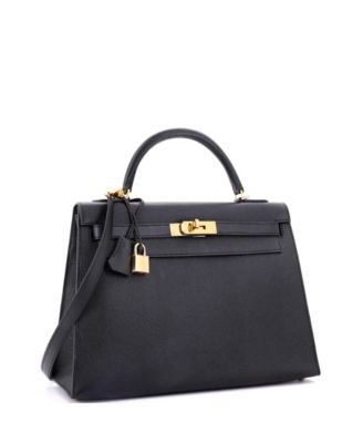 Pre-Owned Hermes Kelly 32 Handbag Black Epsom with Gold Hardware