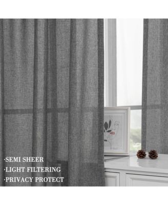 Faux Linen Texture Light Filtering Back Tab Curtains, Semi Sheer Farmhouse Window Curtains (2 Panels), 52"x84"