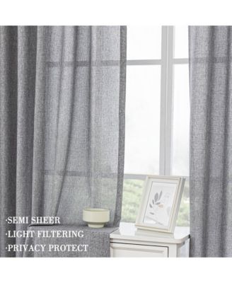 Faux Linen Texture Light Filtering Back Tab Curtains, Semi Sheer Farmhouse Window Curtains (2 Panels), 52"x84"