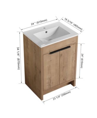 24" Freestanding Ceramic Sink Bathroom Vanity with Soft-Close Cabinet Doors