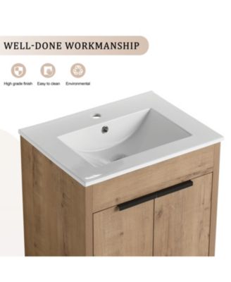 24" Freestanding Ceramic Sink Bathroom Vanity with Soft-Close Cabinet Doors