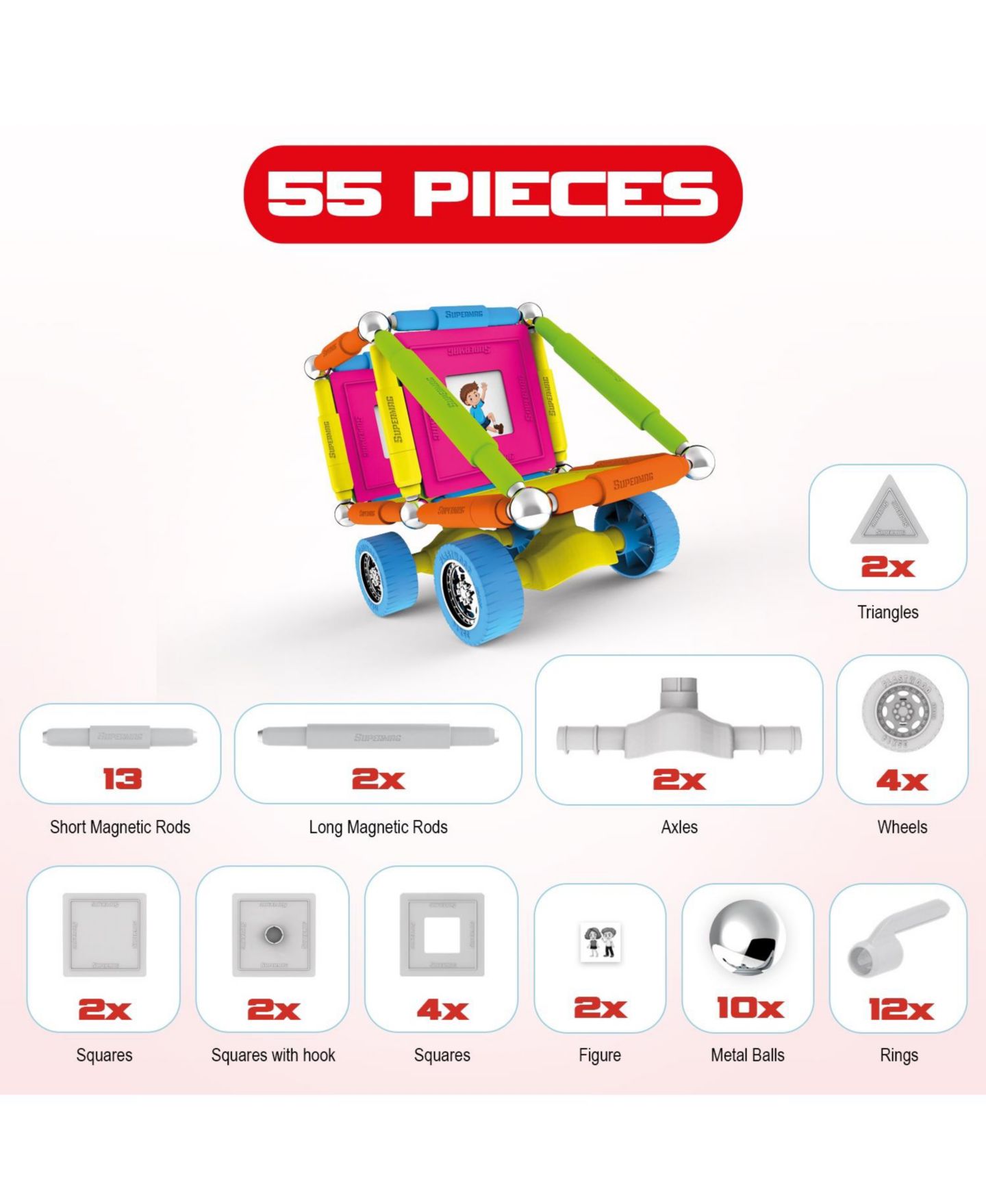 Детский конструктор Tinamiri SuperMag Wheels 55 — фото 5