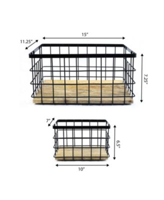 Evvie Vintage Farmhouse Handmade Wire Metal Nesting Storage Baskets with Wood Base, (Set of 3)