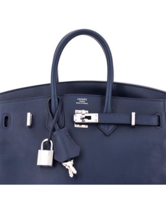 Pre-Owned Hermes Birkin 25 Handbag Blue Swift with Palladium Hardware
