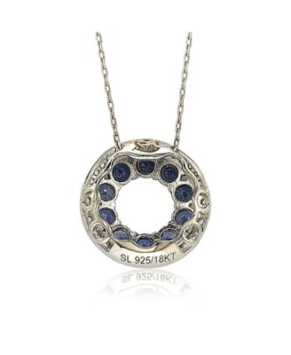 Suzy Levian Sterling Silver Sapphire & Created White Sapphire Double Circle Eternity Pendant Necklace