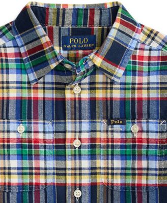 Toddler and Little Boys Plaid Brushed Cotton Oxford Shirt