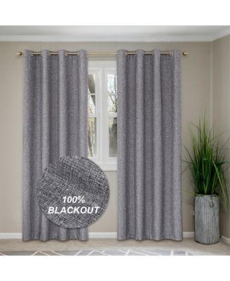 100% Blackout Linen Texture Curtains with Grommet Top, 2 Panels
