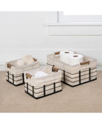 Callan Vintage Industrial Handmade Set of 3 Wire Metal Nesting Storage Baskets with Wood Handles