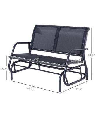Outsunny 47 Inch Black 2 Person Outdoor Glider Bench with Steel Frame