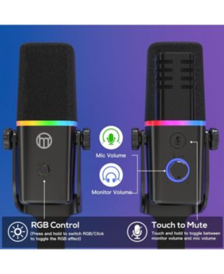 XLR/USB Dynamic Microphone for Gaming Podcast,Mic for iPhone Phone PC Computer Gaming Streaming Microphone with RGB Light,Mute Button,Mic Gain,Headphones Jack,Desktop Stand,Singing YouTube