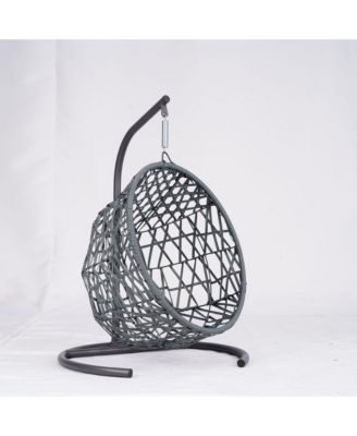 Gray Rattan Cat Swing Bed with Stand and Cushion for Indoor and Outdoor Use