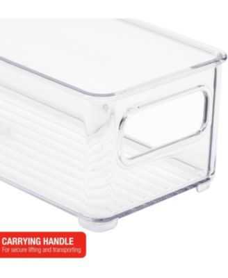 2 Pack Narrow Stackable Clear Storage Bins with Handles- for Kitchen Pantry, Freezer & Fridge Organization