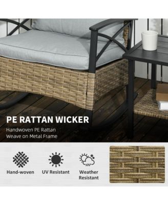 3pc Rocking Chair Set w/ Cushions, Wicker Bistro Set, Light