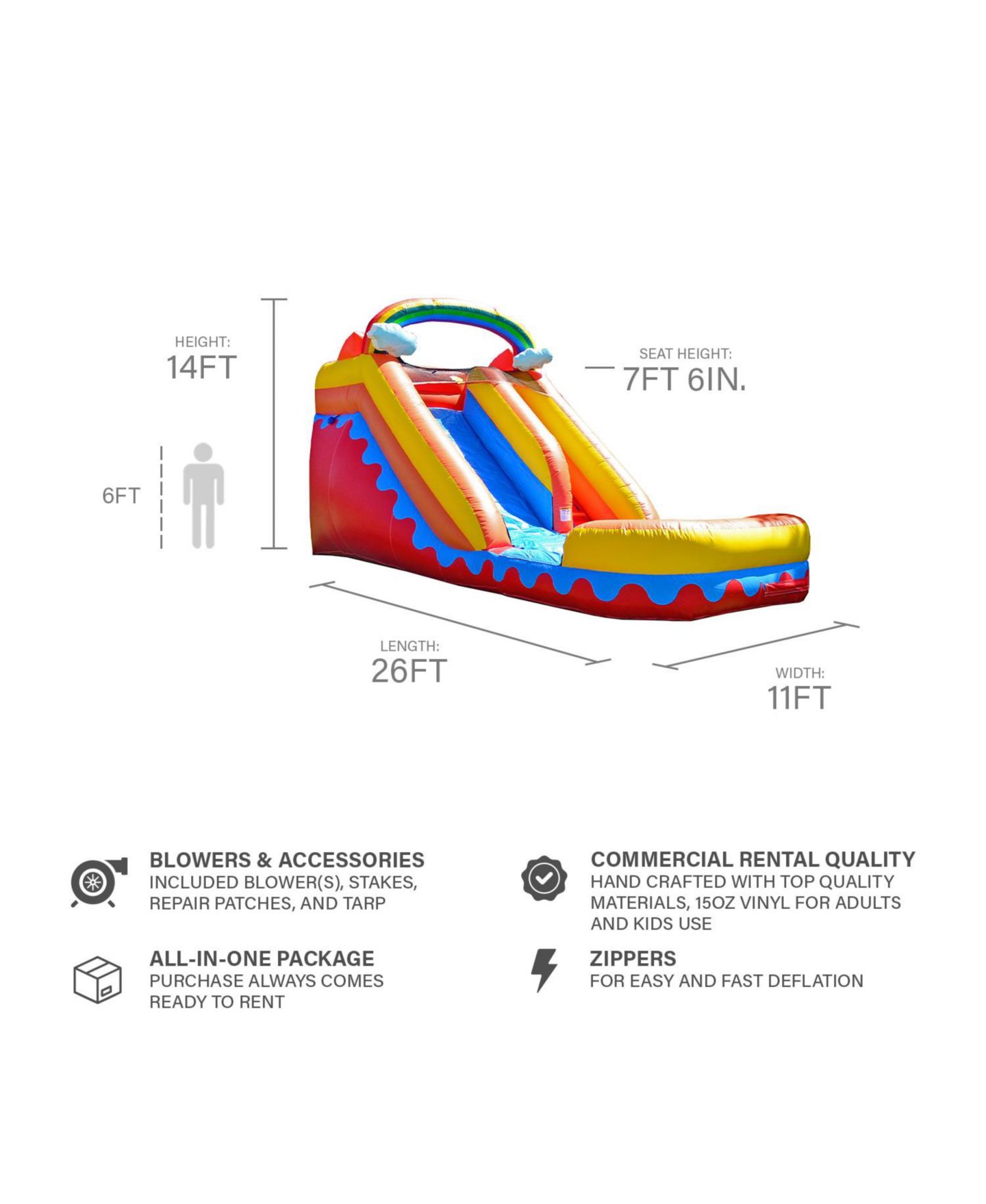 Детская игрушка Jumporange Rainbow Cloud 14 Ft Vinyl Inflatable Water Slide with Pool, For up to 2 People, Ages 6+, цвет: Open Miscellaneous — фото 5