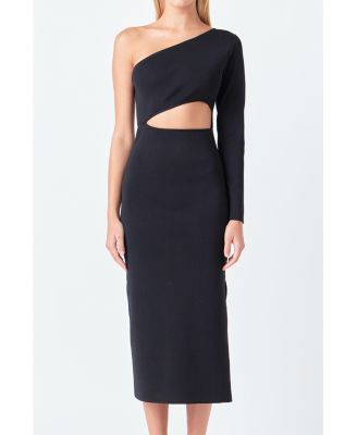 Women's Knit One Shoulder Midi Dress