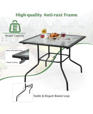 35'' Patio Dining Table Square Outdoor Dining Table with Tempered Glass Tabletop