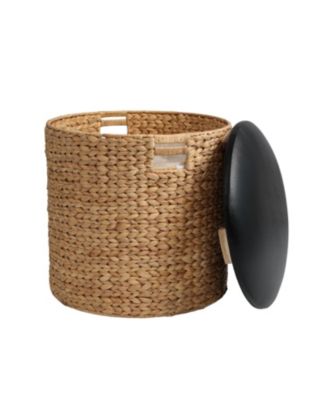 Josie Modern Coastal Hand-Woven Hyacinth Storage Ottoman with Lid