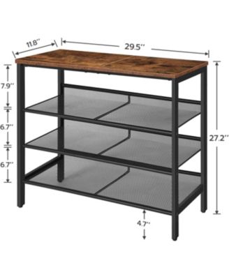 Shoe Rack for Entryway, 4-Tier Shoe Organizer with Adjustable Mesh Shelves, 12-16 Pairs of Shoes, Spacious Floor Mount, Metal, Industrial, Shoe Shelf for Closet, Rustic Brown BF42XJ01