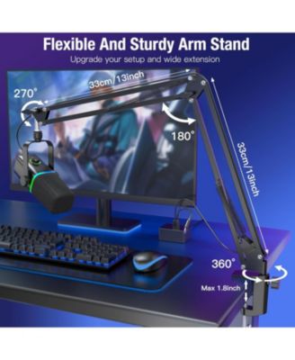 XLR/USB Dynamic Microphone for Gaming Podcast,Mic for iPhone Phone PC Computer Gaming Streaming Microphone with RGB Light,Mute Button,Mic Gain,Headphones Jack,Boom Arm Stand,Singing YouTube