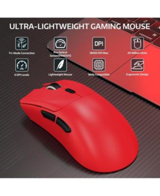 Wireless Gaming Mouse,Tri-Mode Connection (2.4G/Wired/BT5.2),55g Lightweight,18K DPI Optical Sensor, 20 Million Key Life,Ergonomic Design,for PC/Laptop/Win/Mac,Red