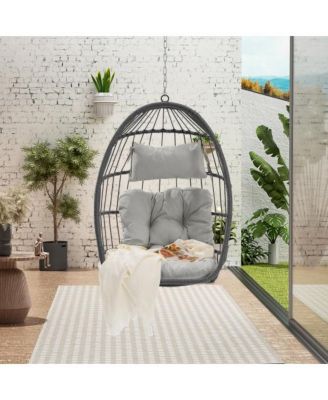 360lb Capacity Outdoor Rattan Egg Swing Chair with Waterproof Cushion