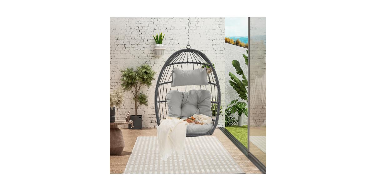 Flynama 360lb Capacity Outdoor Rattan Egg Swing Chair with Waterproof Cushion