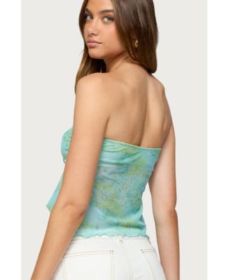 Women's Printed Mesh Strapless Cut Out Top