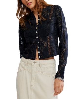 Free People - Women's Button-Front Long Sleeve Lace Top